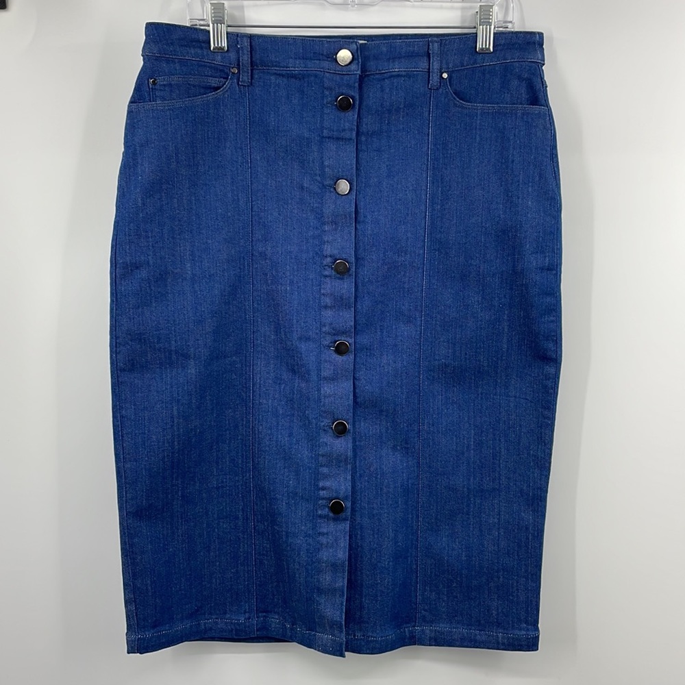Pure Collection Full Button-Up Denim Midi Skirt Size 8 10